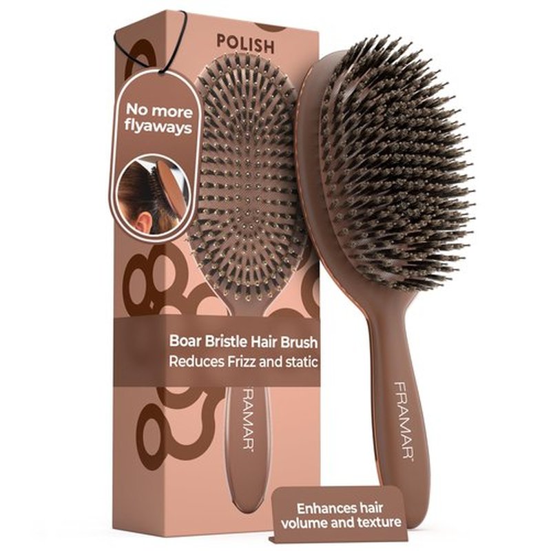 FRAMAR Soft Boar Bristle Hair Brush For Women – Boars Hair Brush For Women, Boar Brush For Fine Hair, Hairbrush For Fine Hair, Soft Bristle Brush For Slick Back, Volume and Shine - Chocolate