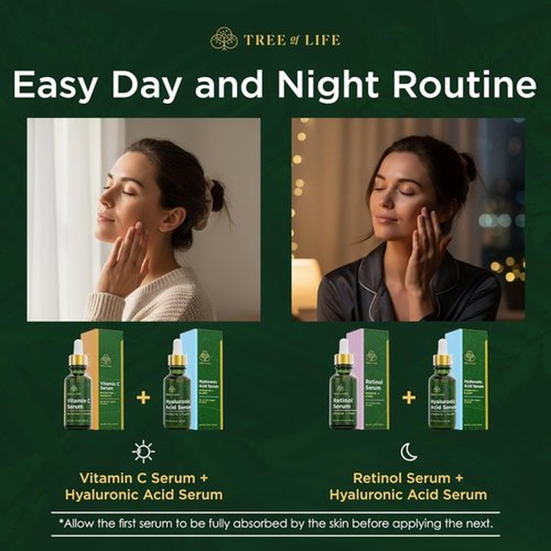 Tree of Life Beauty Facial Skin Care Set | Brightening & Firming Serums with Vitamin C, Retinol & Hyaluronic Acid - 1 Fl Oz (Pack of 3)