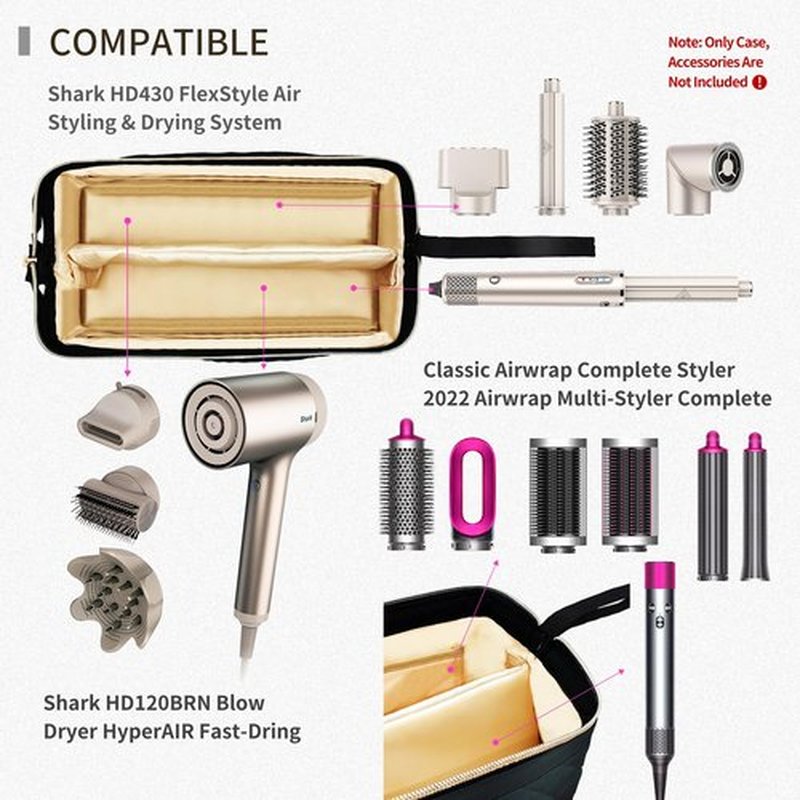 NENYX Hair Tools Travel Bag for Shark Flexstyle, Portable Shark Hair Dryer Case, Waterproof Dustproof Shockproof Flat Curling Iron Travel Organizer, Black