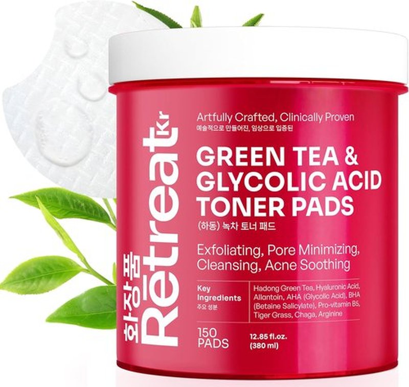 **Regine Switzerland Glycolic Acid Toner Pads - Exfoliating & Brightening with Green Tea & Centella | 150 Dual Texture Pads**