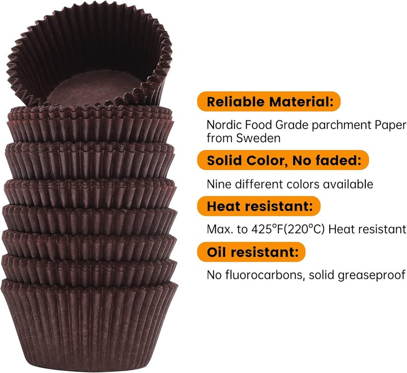 Bake Choice Cupcake Liners - 200 Pcs Food-Grade Brown Grease-Proof Muffin Wrappers for Baking & Decorating