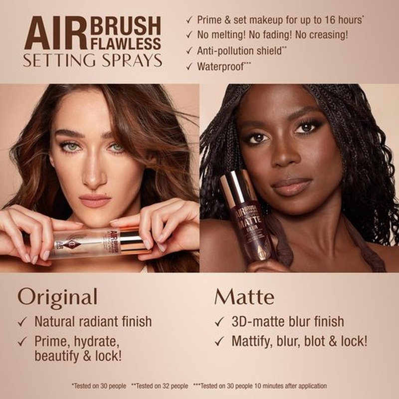 Charlotte Tilbury Airbrush Flawless Matte Setting Spray - Ultra-Fine Mist to Prime & Set Face Makeup For Up to 16Hr - Soothes, Blurs Pores & Calms Skin (3.3oz)