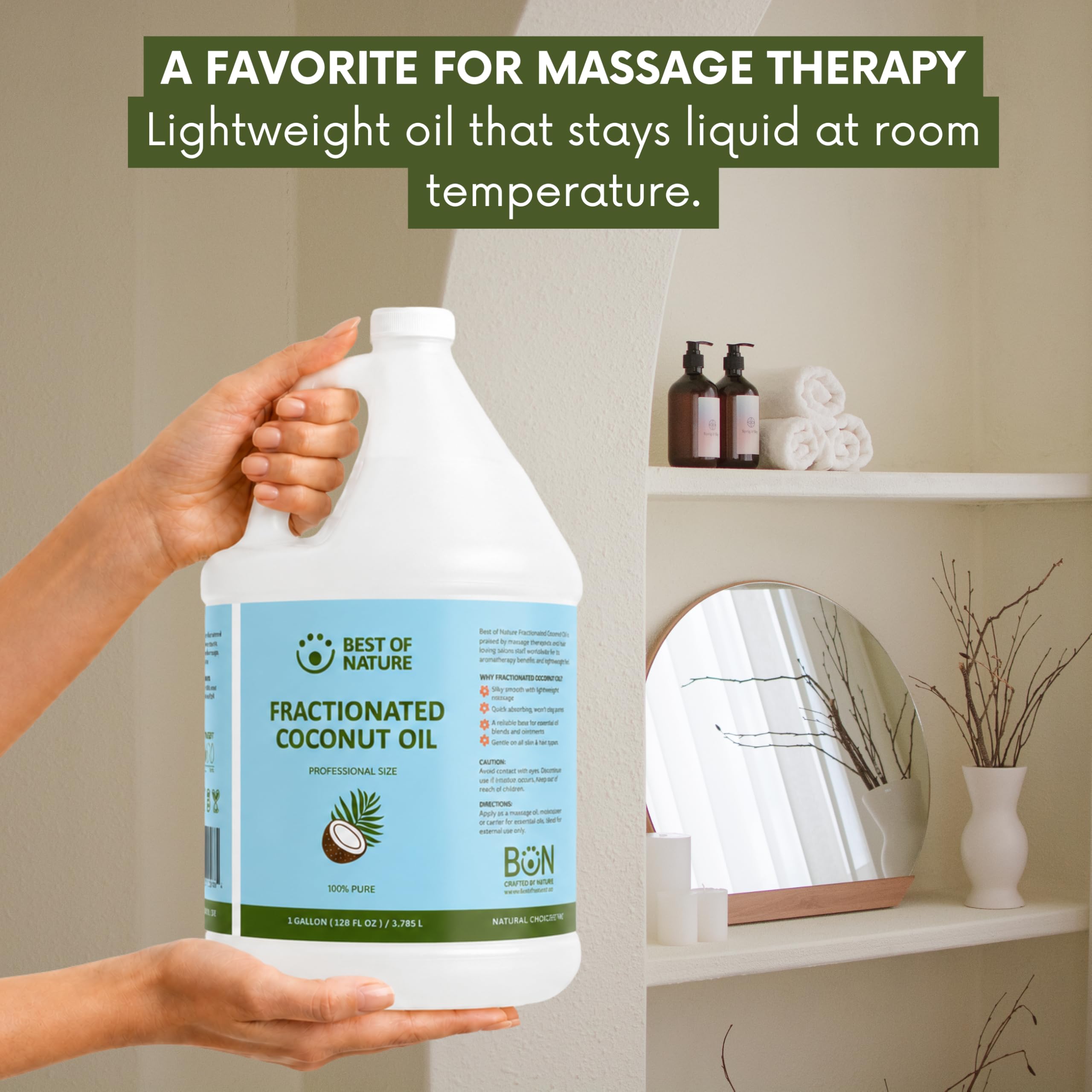 Best of Nature 100% Pure Fractionated Coconut Oil - Natural Massage Oil, Unscented Moisturizer for Men and Women, for Skincare and Hair Care, Carrier for Essential Oils, Half Gallon (64 fl oz)