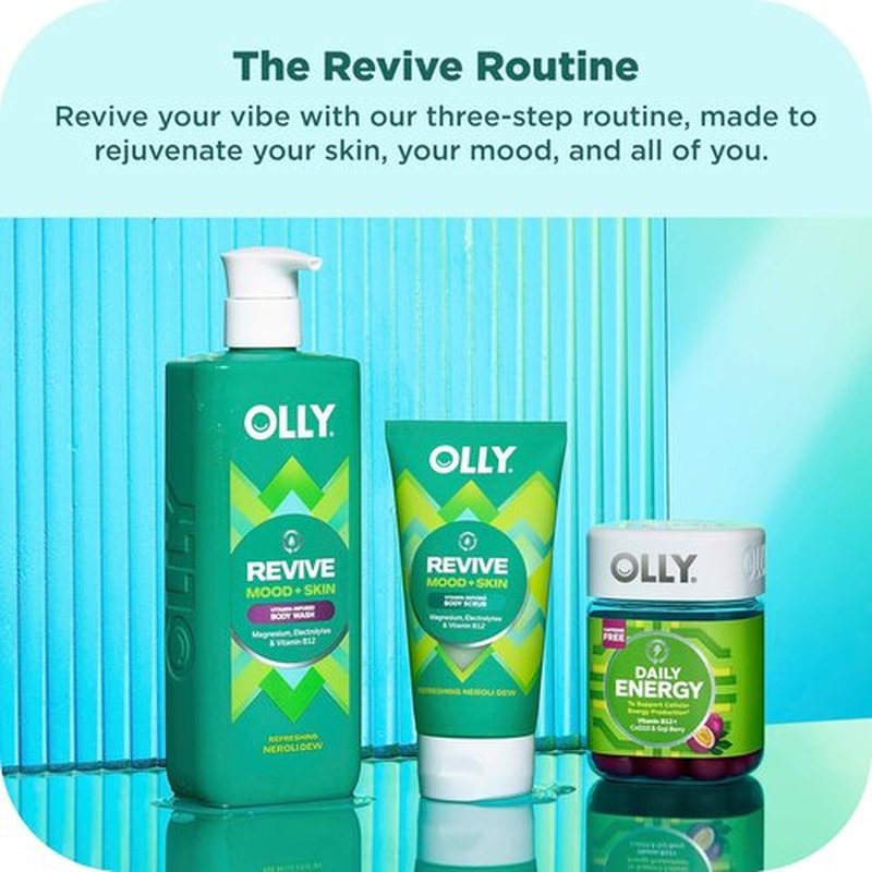 OLLY Revive Body Scrub - Nourishing Skin Exfoliator with Magnesium & Vitamin B12 | Refreshing Nerolidew Scent, 6 oz