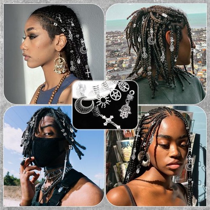 NAISKA Vikings Hair Jewelry for Braids, 186Pcs Norse Runes Tube Beads Cross Snake Loc Dreadlock Accessories, Non-Piercing Ear Cuffs Locs Jewelry for Women and Men
