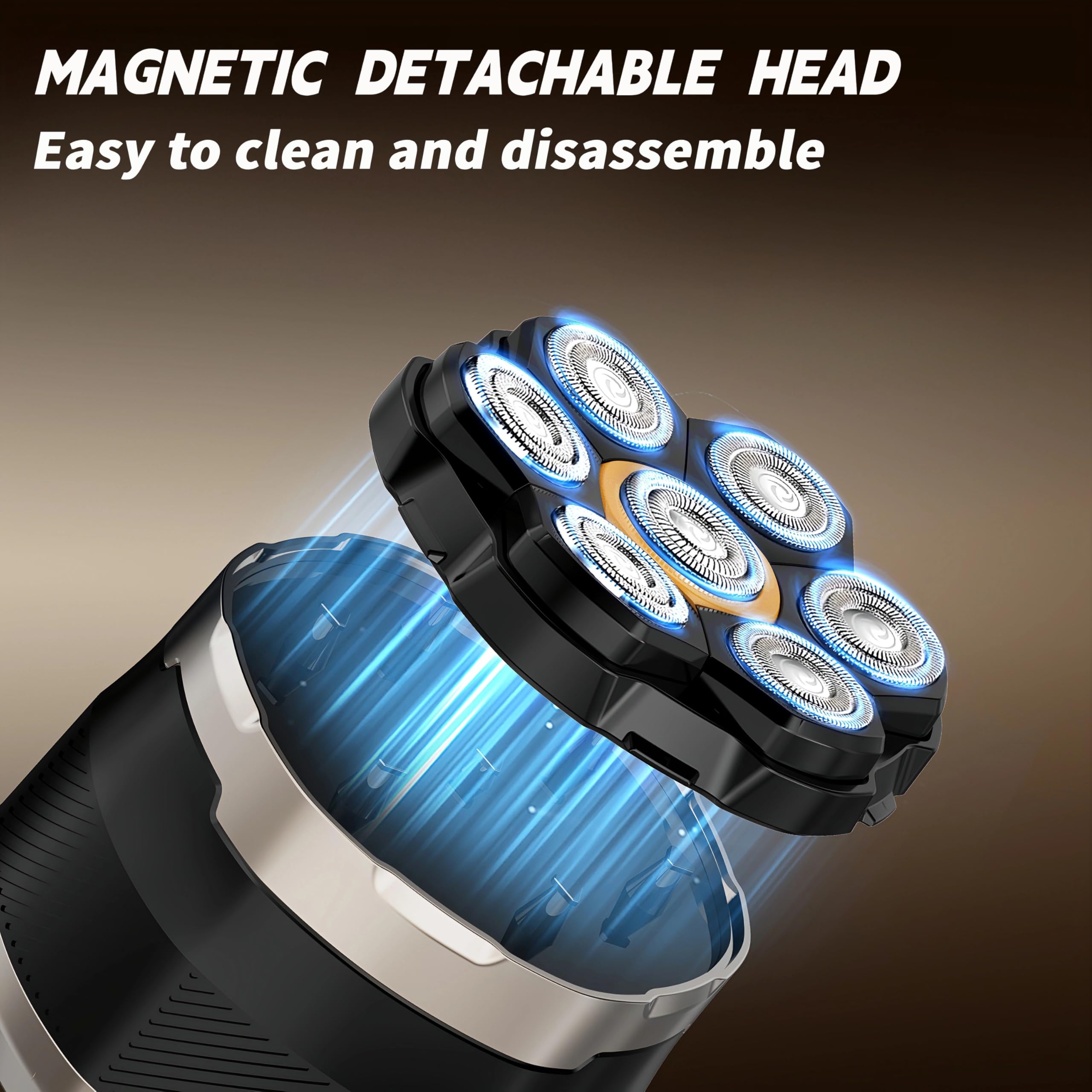 YINICARE® 7D Head Shaver for Bald Men with 2 Magnetic Replacement Floating Heads Waterproof Wet & Dry Electric Rotary Razor Close Smooth Shave, Long Battery Life, LED Display & Type-C Fast Charging