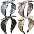 Jseng 4Packs Knotted Headbands for Women, Bow Headbands, Floral Bandana, Cute Rabbit Ear Hairbands Beige, Pink, Light Blue, Charcoal Grey
