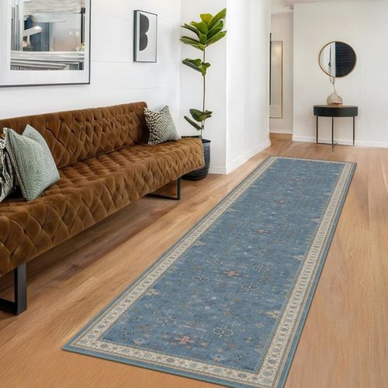 Hazo Haus 10ft Non-Slip Hallway Runner Rug - Washable & Waterproof Blue 2x10 Kitchen Floor Mat | Modern Boho Décor