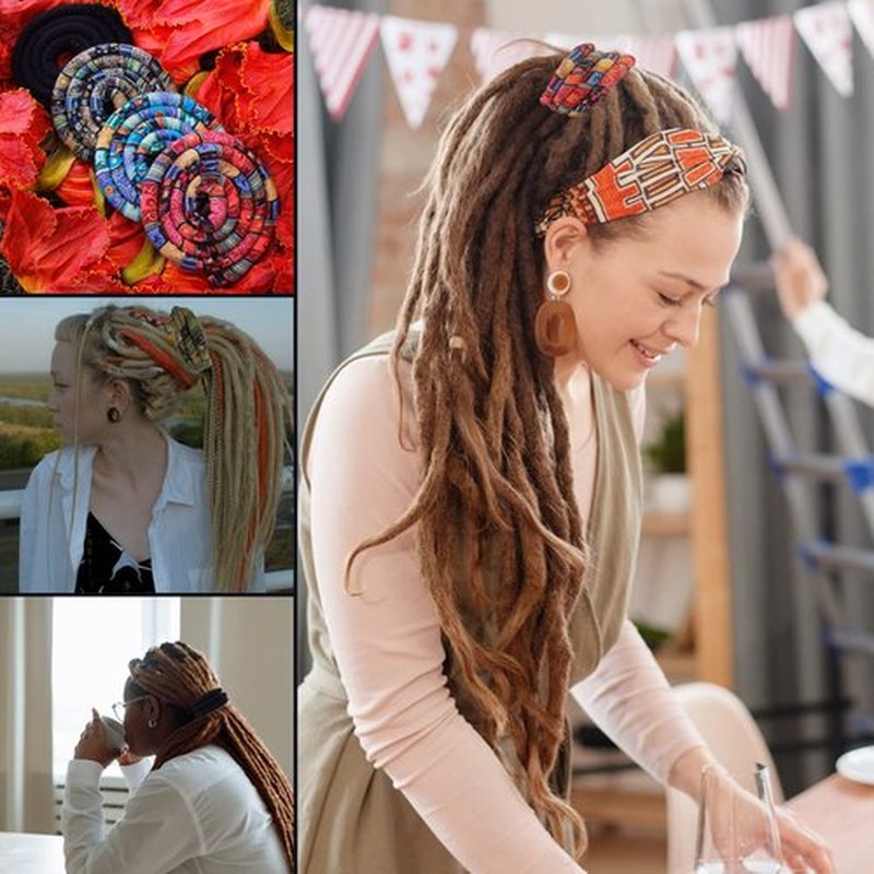 32''/82cm Spiral Lock Hair Tie For Long Thick Dreads Dreadlock Accessory Dreadlock Hair Ties for Women and Men Ponytail Holders Colorful Dread Hair Tie Thick Dreads Hair Holder (Dark)