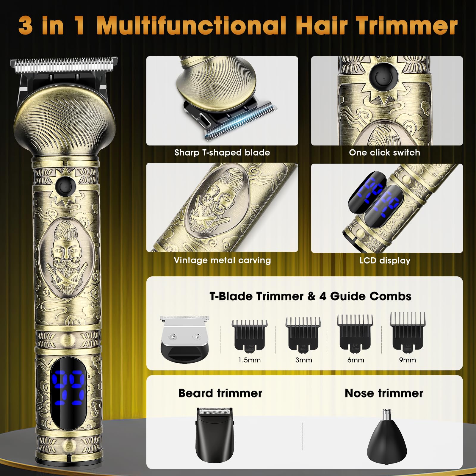 RESUXI Hair Clippers for Men with Barber Trimmer Set,Professional Haircut Clippers for Hair Cutting Grooming Kit,Cordless Beard Trimmer Hair Cutter Barber Supplies USB Rechargeable