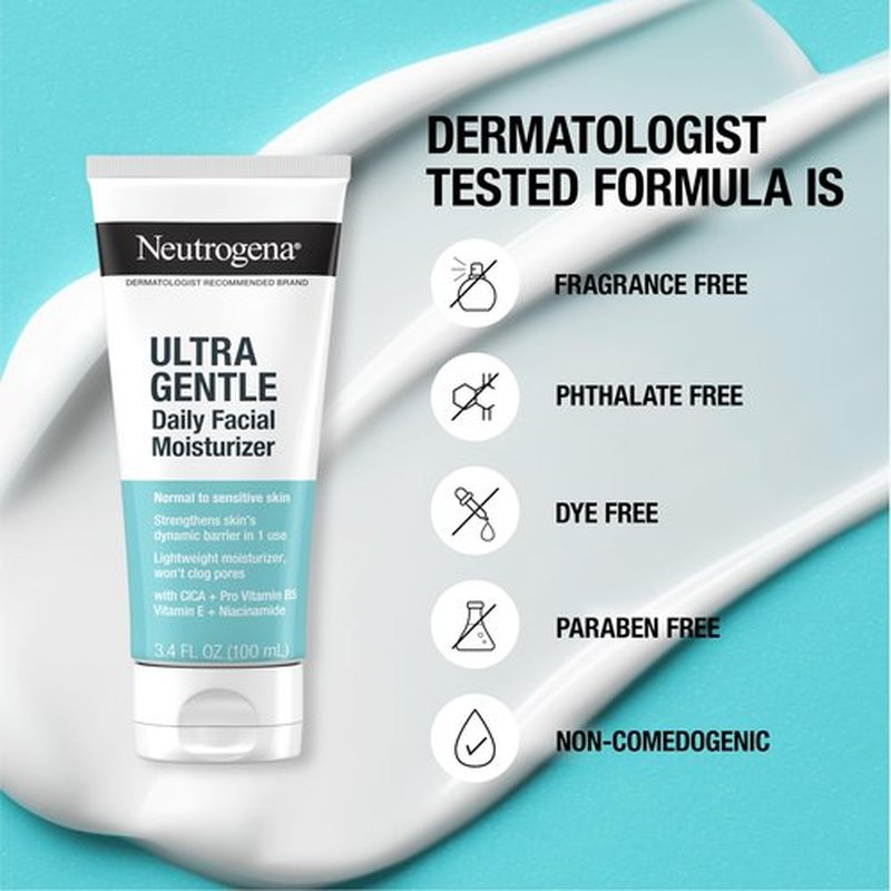 Neutrogena Fragrance Free Daily Facial Moisturizer, Face & Neck Moisturizer for Sensitive Skin with Vitamin B3, Pro-Vitamin B5 & Vitamin E Supports Skin's Dynamic Barrier, 3.4 fl. oz, Pack of 3