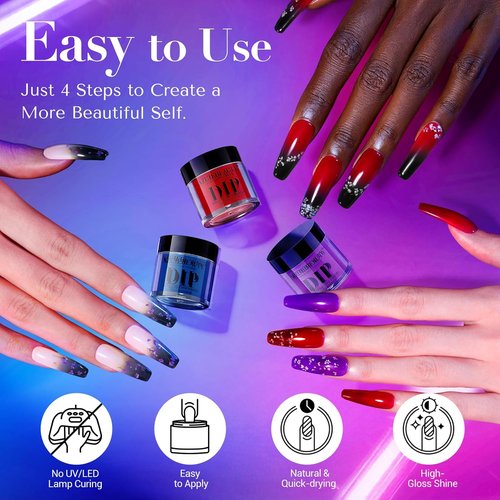 AZUREBEAUTY Dip Powder Nail Kit - 6 Color Jelly Glow for Stunning French Nail Art | DIY Home Manicure