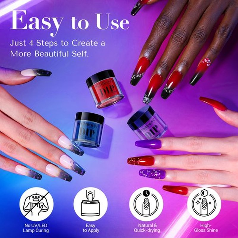 AZUREBEAUTY Dip Powder Nail Kit, 6 Color Jelly Glow Dipping, Natural French Nail Art Starter Manicure Salon DIY at Home