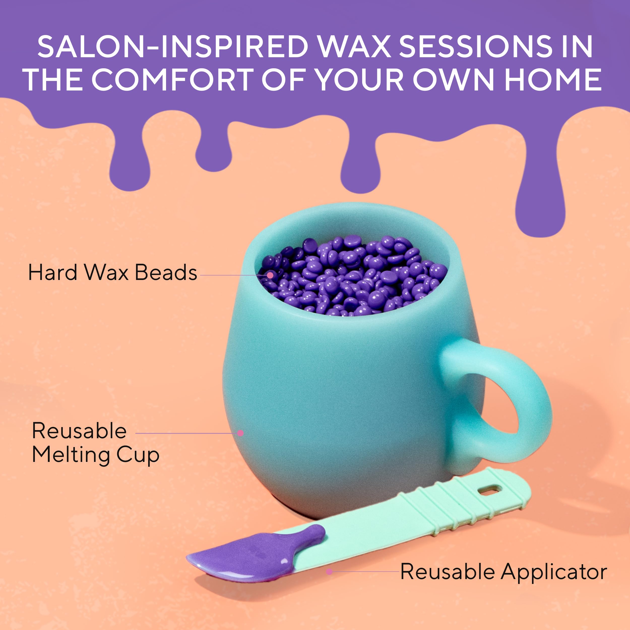 Sliick At Home Waxing Kit for Women – Acai Berry Scent, Hard Wax Kit for Hair Removal, Microwave Melting Cup, Applicator & Beads, At Home Wax Set
