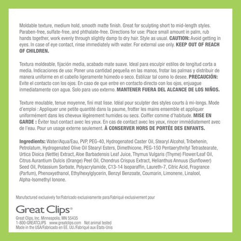 GREAT CLIPS LATITUDE Matte Texture Clay | Hair Gel for Men | Medium Hold + No Shine | 2oz | Packaging May Vary