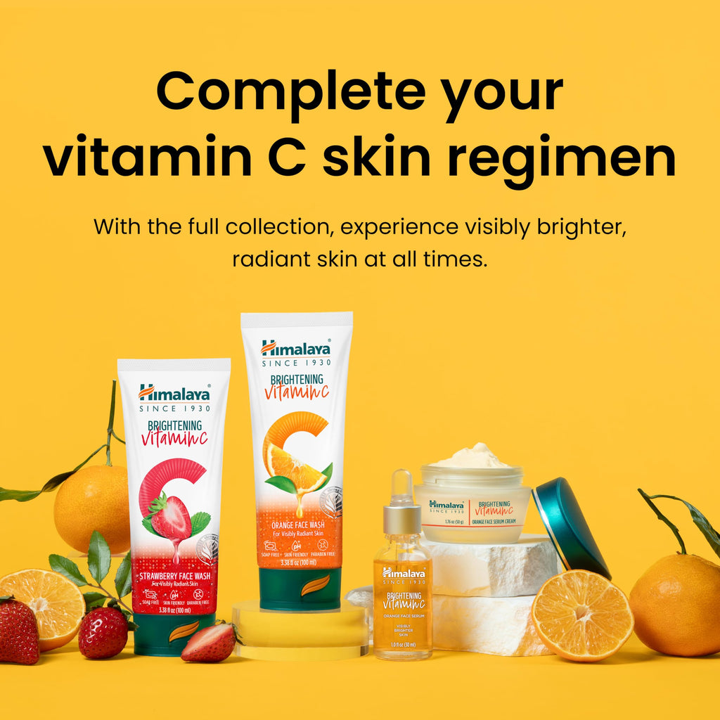 Himalaya Brightening Vitamin C Strawberry Face Wash, with Cellulose Beads & Amla Fruit Extract for Visibly Radiant Skin, Gentle Cleansing Formula, 3.38 fl oz (100 mL)
