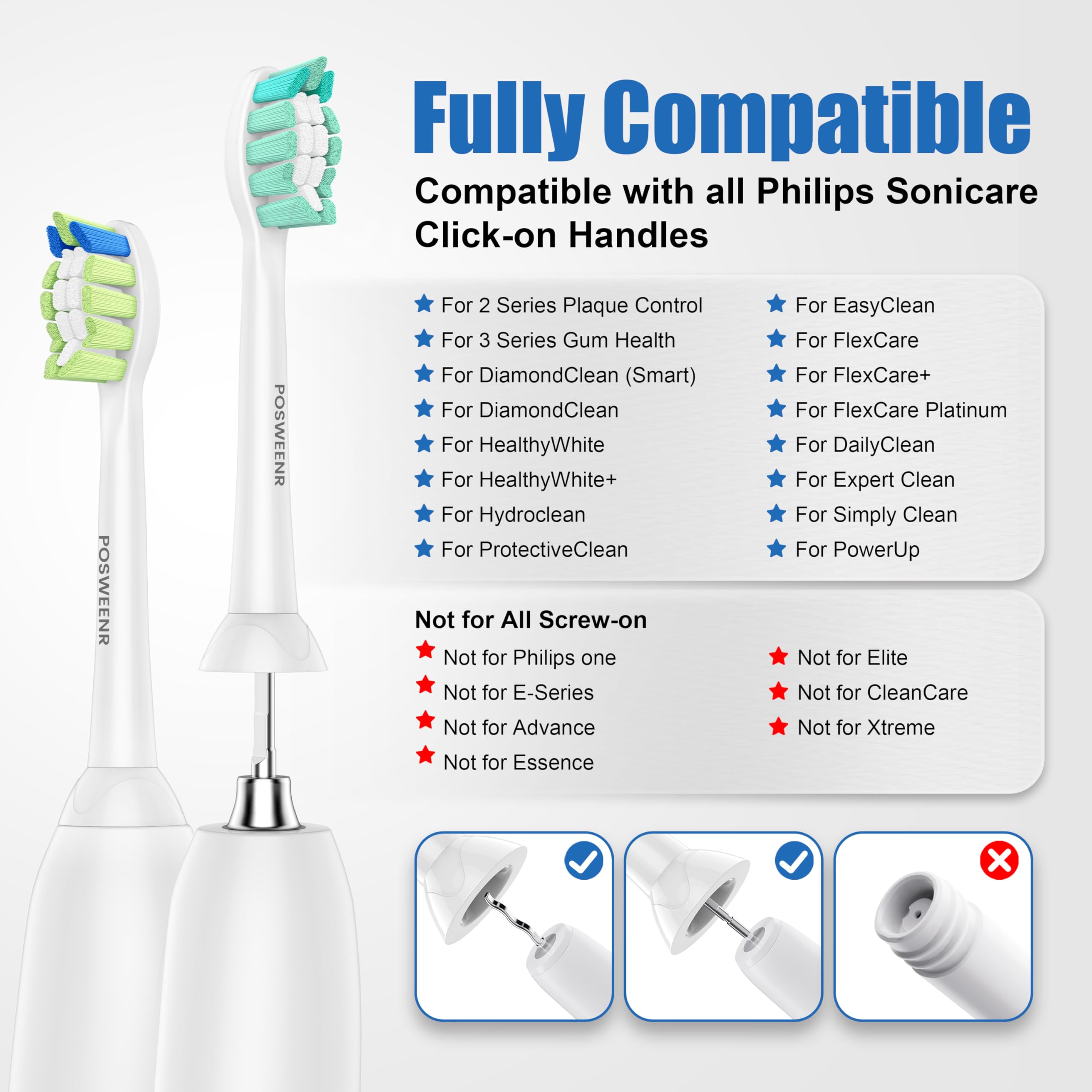 Replacement Toothbrush Heads Compatible with Philips Sonicare – Gentle & Effective Electric Tooth Brush Refill for Plaque Control, 10 Pack (Black)