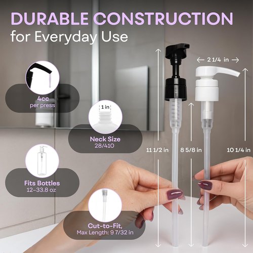 Brightfrom Universal Dispensing Pump - Ideal for Shampoo & Conditioner | Fits Most Bottles, 2 Pack, White/Black