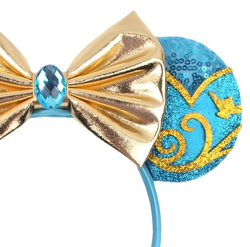 A Miaow Sequin Black Mouse Ears Headband Glitter Butterfly MM Bow Park Cruise Hairband for Women Adults Princess Cosplay Party (Jasmine)