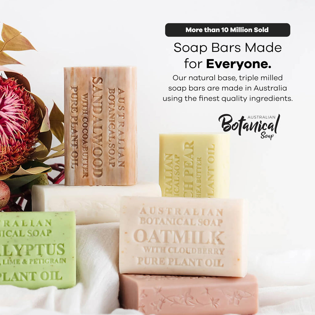 Australian Botanical Soap Vegan Friendly 4 Bar Variety Pack – Sea Salt, Lemongrass, Pink Lychee & Valencia Orange, Triple Milled 6.6 oz Bars with Shea Butter