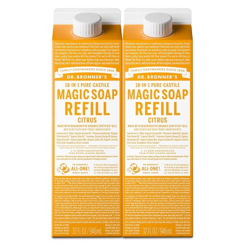 Dr. Bronner's Magic Soap - Pure-Castile Liquid Refill (Citrus, 32 oz, 2-Pack) | Organic, Vegan & Multi-Purpose
