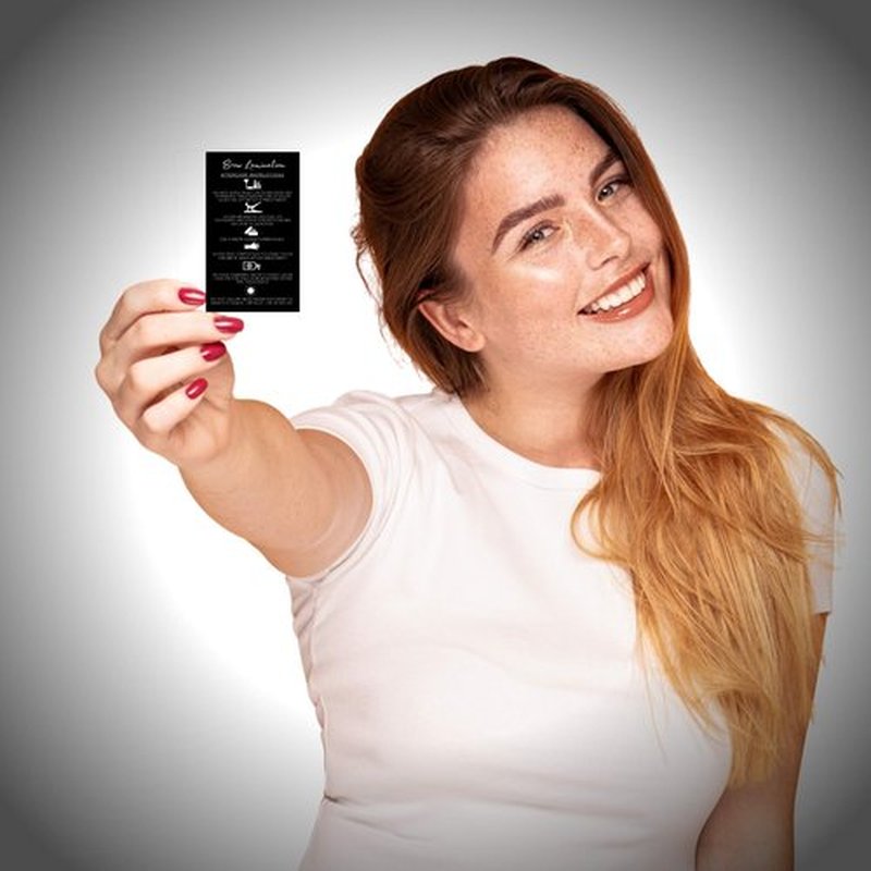 Brow Lamination Aftercare Instruction Cards | 50 Pack | 2x3.5” inches Business Card Size | Starter Lift Kit At Home DIY Brow Lift and Tint | Snatched Brows Black with White Icons Design