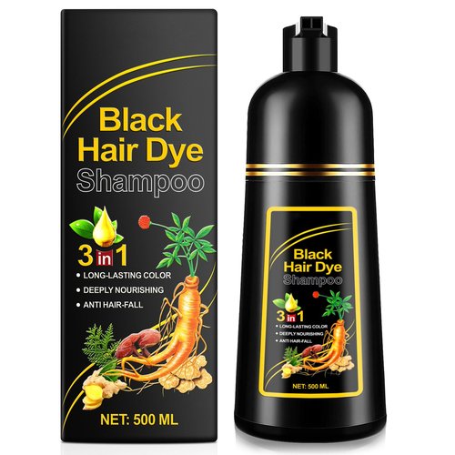 ALIVER Hair Dye Shampoo (Black) - 3-in-1 Natural Herbal Essence: Coloring, Nourishing, and Hair Growth Promoter - 500ml, Hypoallergenic and Harmless for Scalp Care