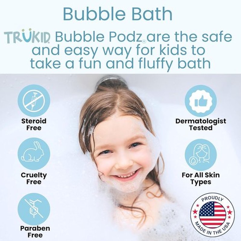 TruKid Bubble Podz | Tear-Free Bubble Bath for Kids & Toddlers | Gentle, Refreshing, Vanilla Scent (24 Podz)