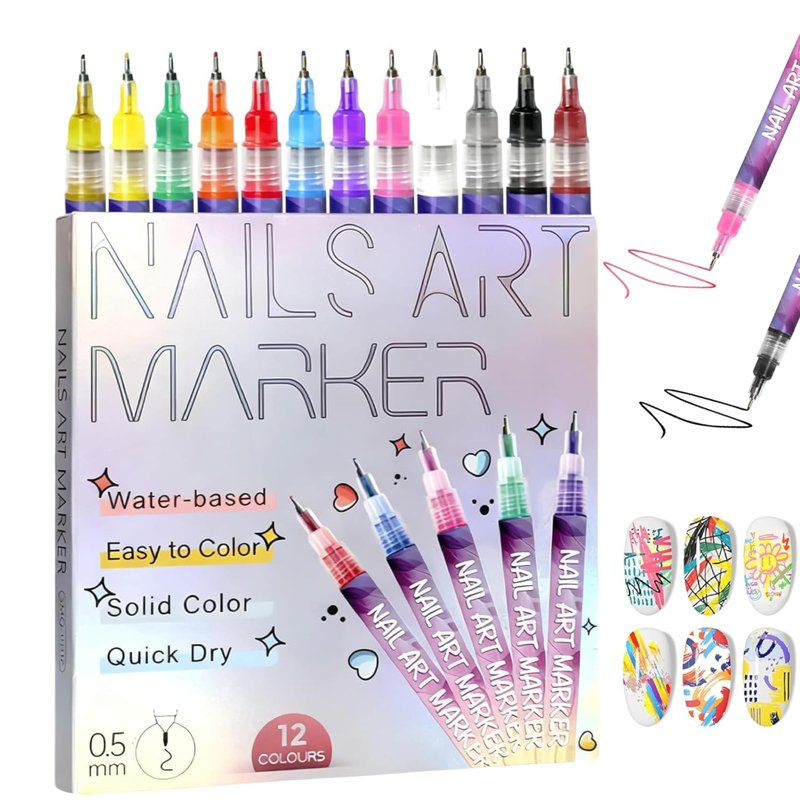 WoKankan 2026 Upgraded 12-Color Pro Nail Art Pen Set - 0.5mm Fine Tip Acrylic Markers for DIY Manicures, Crafts & Rock Painting - Quick-Dry, Salon-Quality Results at Home