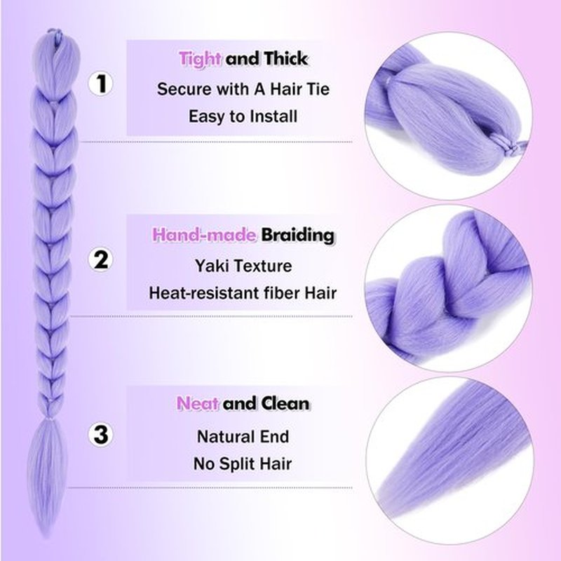 Getgal 28 Inch Purple Braiding Hair Ponytail 120G Pre Styled Braid Hair Professional Purple Hair Extensions Ponytail Synthetic Costume Cosplay Braids Hair (28 Inch)