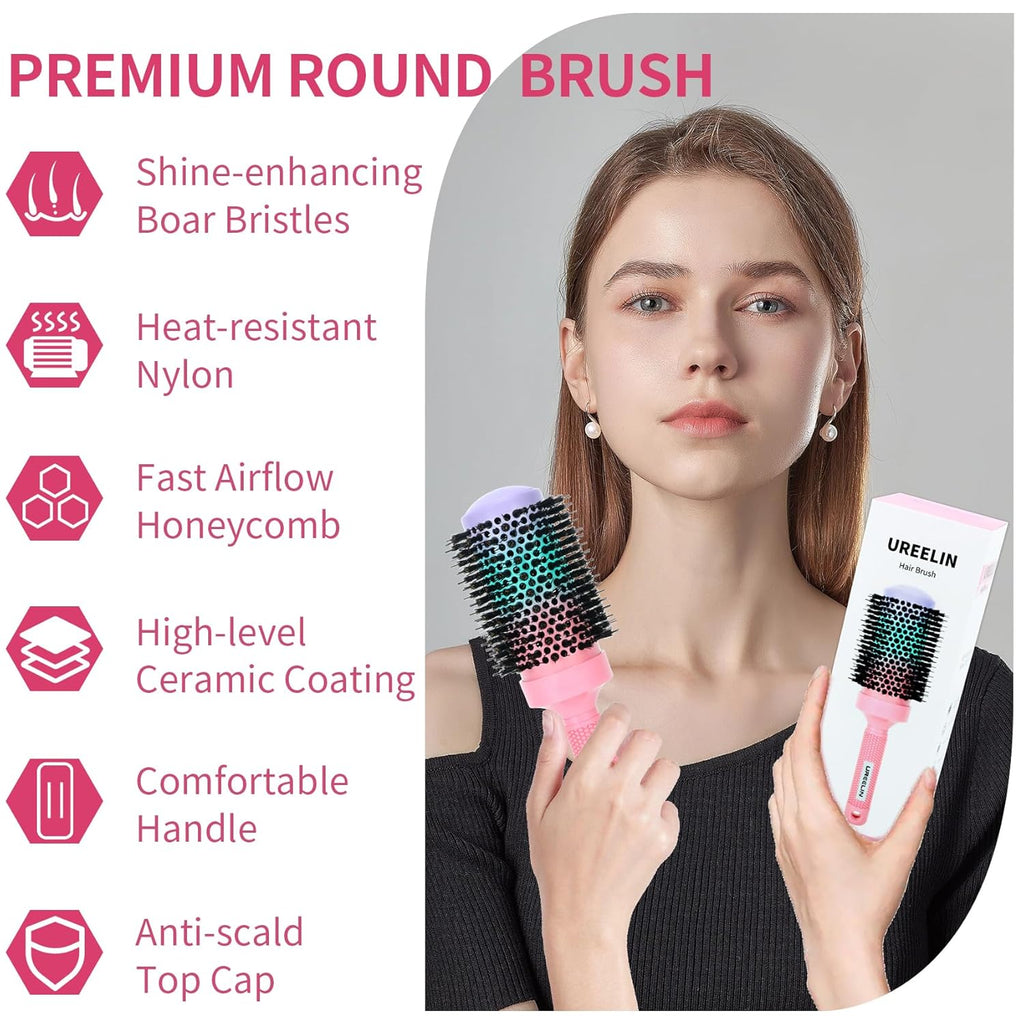UREELIN Round Brush - 2.1 Inch Large Nano Thermal Ceramic & Ionic Hair Brush for Volumizing, Curling & Shine