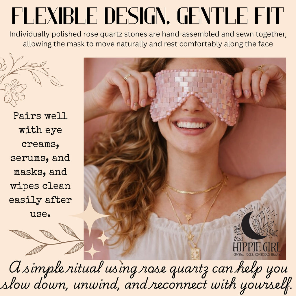Boho Aromatic This Hippie Girl Rose Quartz Eye Mask, Handcrafted Crystal Cut, Depuff for Puffy Eyes, Relieve Stress, Cold-to-the-Touch Weighted for Comfort, Facial Mask for Relaxation and Meditation