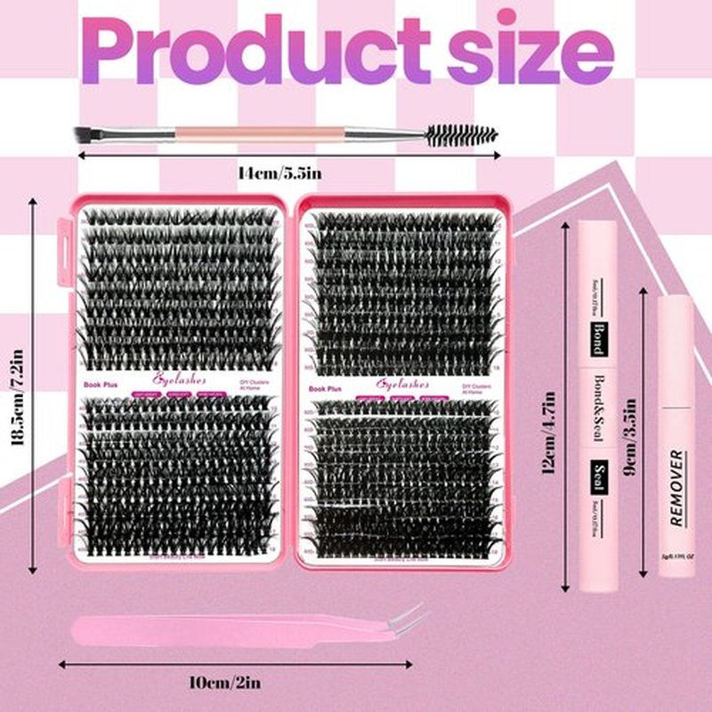 Qiveaory DIY Lash Extension Kit 720pcs Individual Lashes Clusters D Curl Eyelash Extension Kit with Lash Bond and Seal, Eyelash Remover Tweezers Brush(10-18mm,30D+40D+50D+60D) Lash Books DIY at Home
