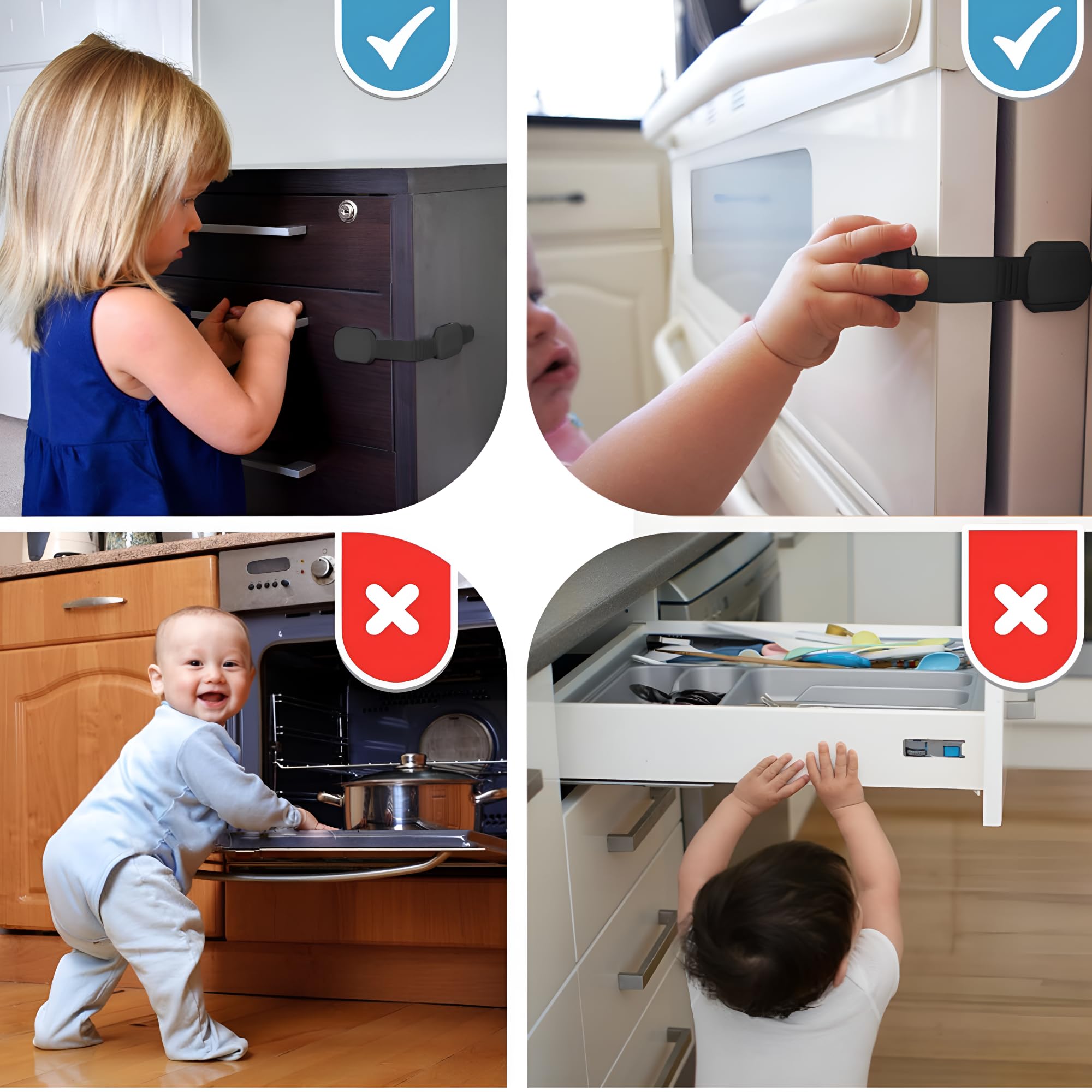 Baby Proof Me 24 Black Child Safety Latches, Cabinet Locks for Baby Proofing