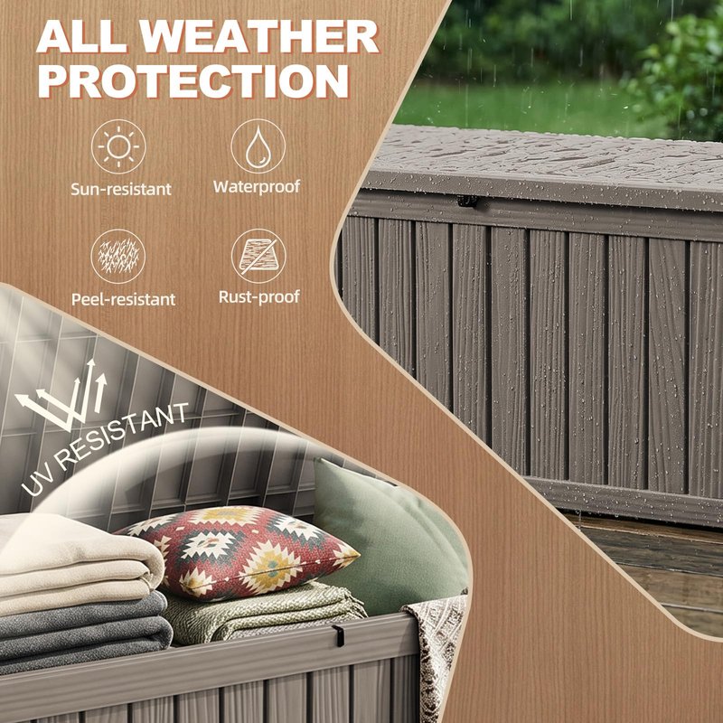EFU Outdoor Storage Box 180 Gallon Deck Box (Indoor & Outdoor) Lockable UV Resistance Waterproof Resin Storage Bin Storage Box for Outdoor,Patio Storage With Support Rod(Taupe)