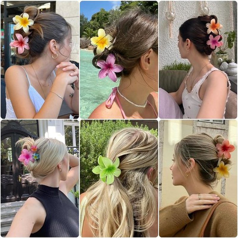 Flower Hair Clips for Women 6 Pack Hawaiian Flower Clips Plumeria Claw Clips for Thin Hair Preppy Claw Clip for Thick Hair Hibiscus Hair Accessories for Girls