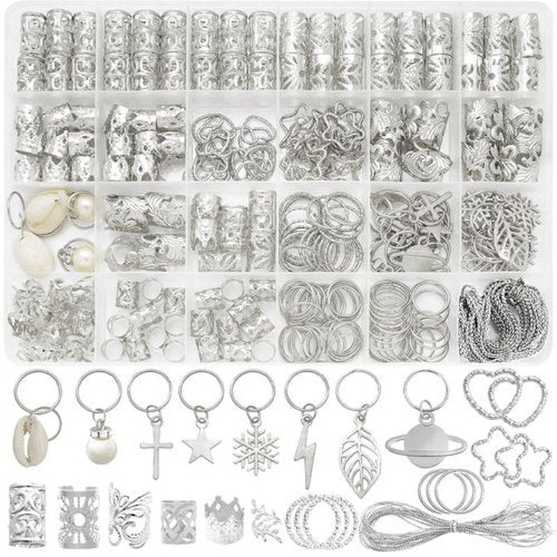 Fscwlmon 260 Pcs Hair Jewelry for Braids,Hair Beads Accessories for Dreadlock,Metal Hair Clips Cuffs Rings,Loc Rave Hair Charm Decorations Adjustable Kits for Men Women
