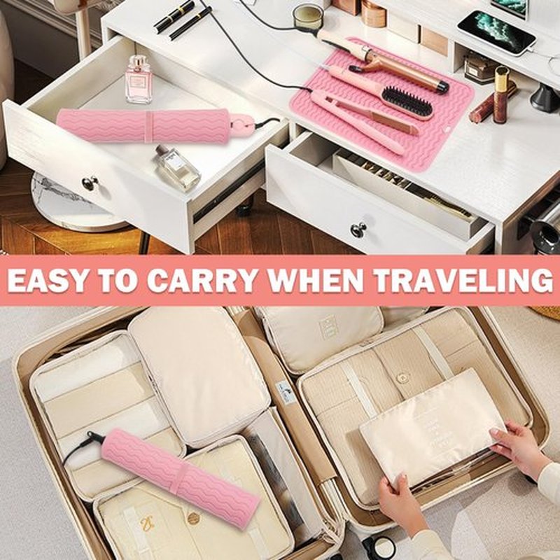 Arsmonjeal Oversize Silicone Heat Resistant Mat for Curling Irons, Hair Straighteners, Flat Irons and Hot Hair Styling Tools, Portable Wrap Pad Cover for Vanity, Travel, Salon(14.2" x 11.0")