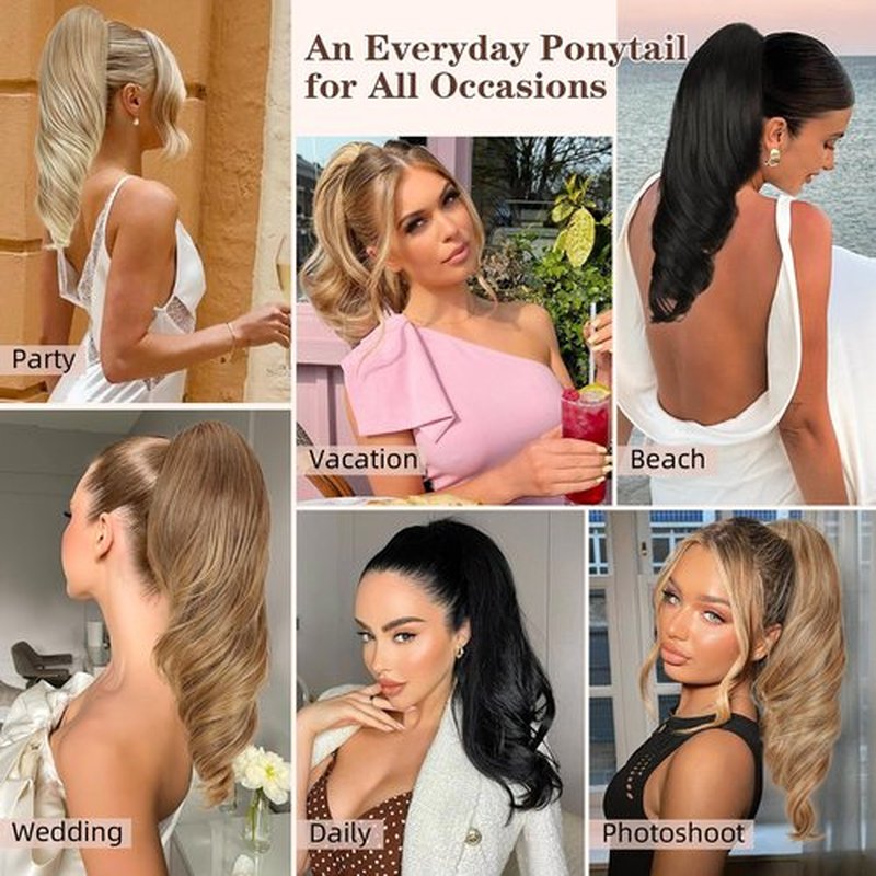 Lommel Claw Clip Ponytail Extension 18Inch Ponytail Extension Brown Black Wavy Curly Claw Clip in Ponytail Hair Extensions, Natural Fake Ponytail Synthetic Hairpiece for Women