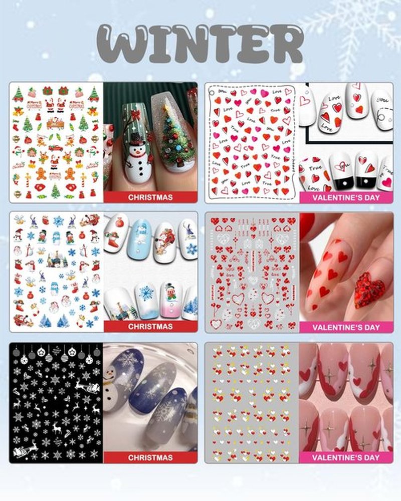 IDDFEVE 24 Sheets Seasonal Nail Art Stickers, Four Season Variety Pack All Holiday Nail Decals, Self-Adhesive Varied Design for Flowers Butterflies Halloween Christmas Spring Summer Fall Decoration