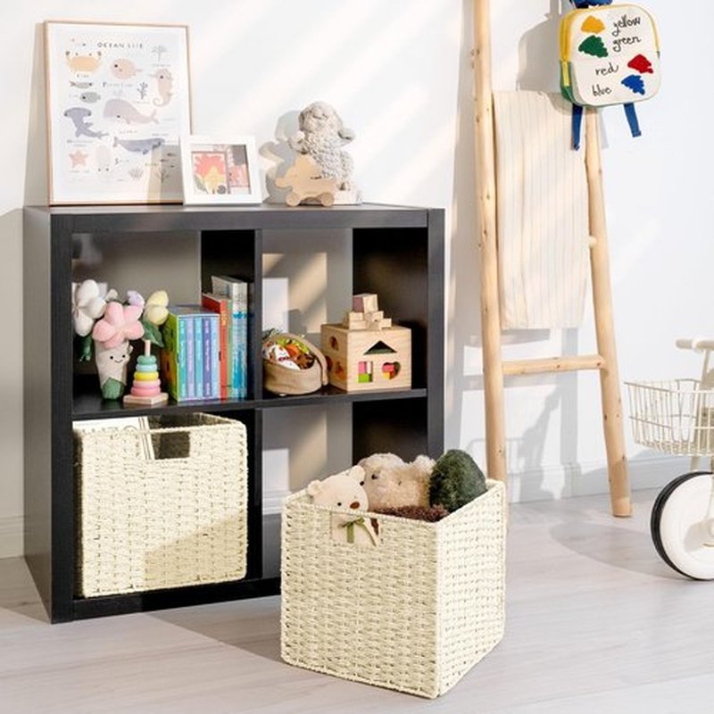 StorageWorks Wicker Baskets - Handwoven Organizing Cubes with Handles, Beige, 11 Inch, 2 Pack