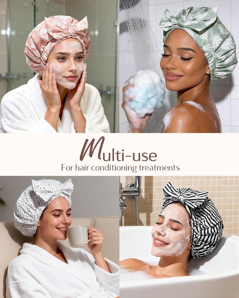 Yanibest Reusable Waterproof Shower Cap - Adjustable Non-Slip Design for Long Hair | Green