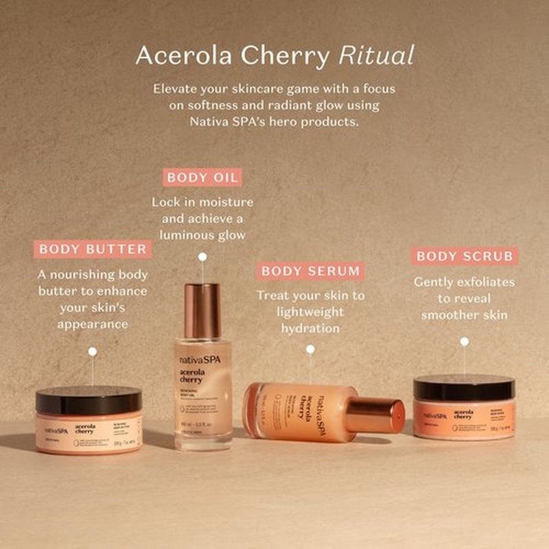 Nativa SPA by O Boticario Acerola Cherry Renewing Body Serum, Lightweight Hydration for Luminous Skin, 3.38 Ounce (100 ml)