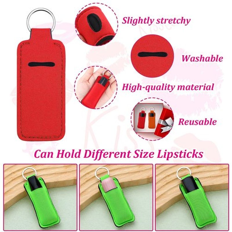 Tudomro 40 Pcs Lipstick Holder Keychain Lip Balm Sleeve Pouch with 40 Clip Portable Pocket Lip Balm Lipstick Keychain Colorful Gloss Tube Holder Gift for Women, 20 Colors