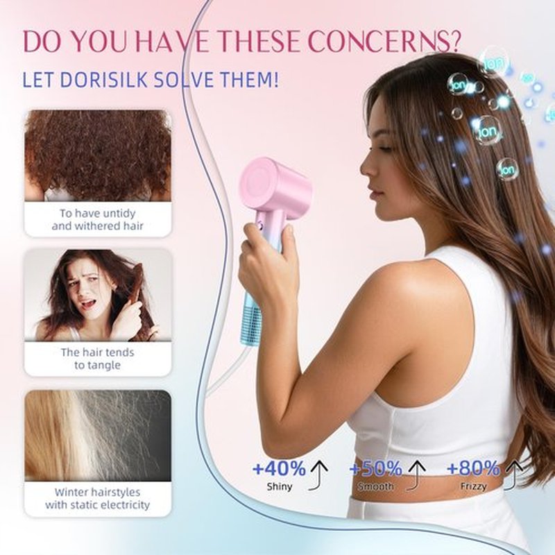 DORISILK Ionic Hair Dryer 110,000 RPM High Speed, Teen Girls Blow Dryer Professional for Salon Home Use, Portable Blowout Hair Dryers Lightweight with Nozzle Hot & Cold Selection for Women, Pink Blue