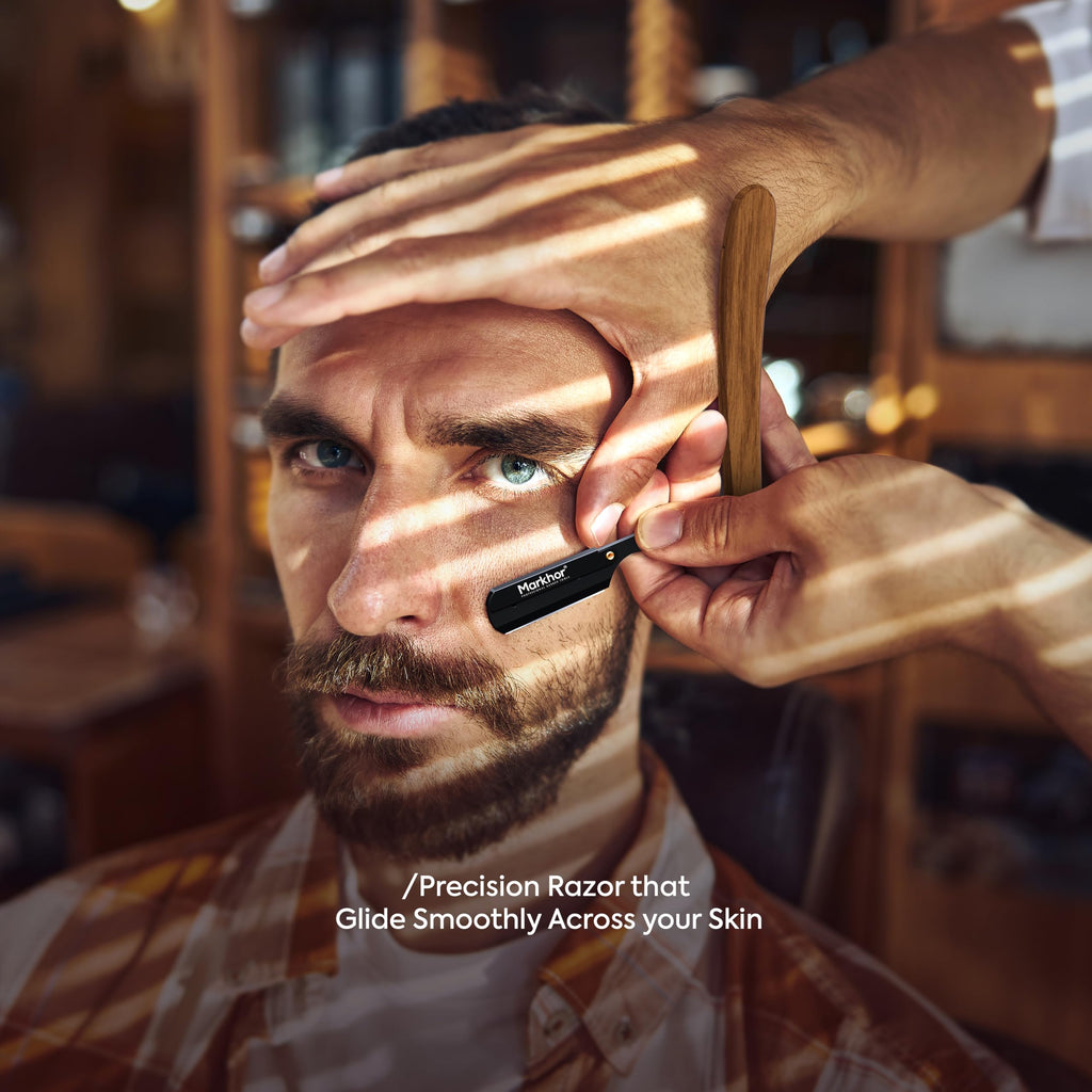 Markhor® Straight Razors for Men with 100 Single Edge Razor Blades | Rose Wood Matte Black Barber Straight Razor | Straight Edge Razor | Barber Razor Blade | Navajas Para Barbero