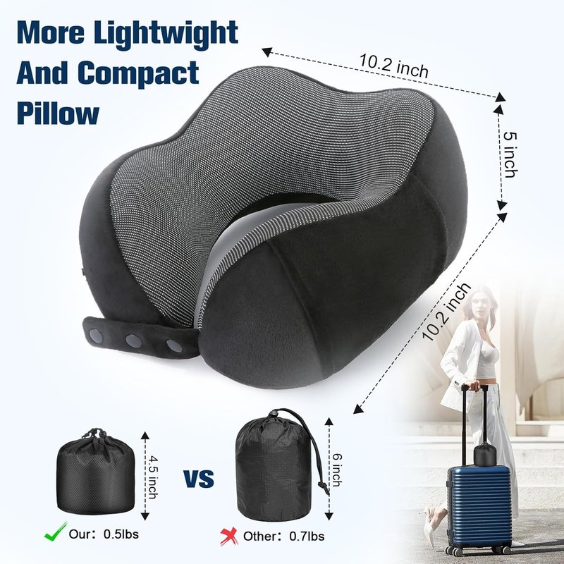 Cirorld Neck Pillow - 100% Pure Memory Foam Travel Pillow with Eye Mask & Earplugs | Adjustable & Portable