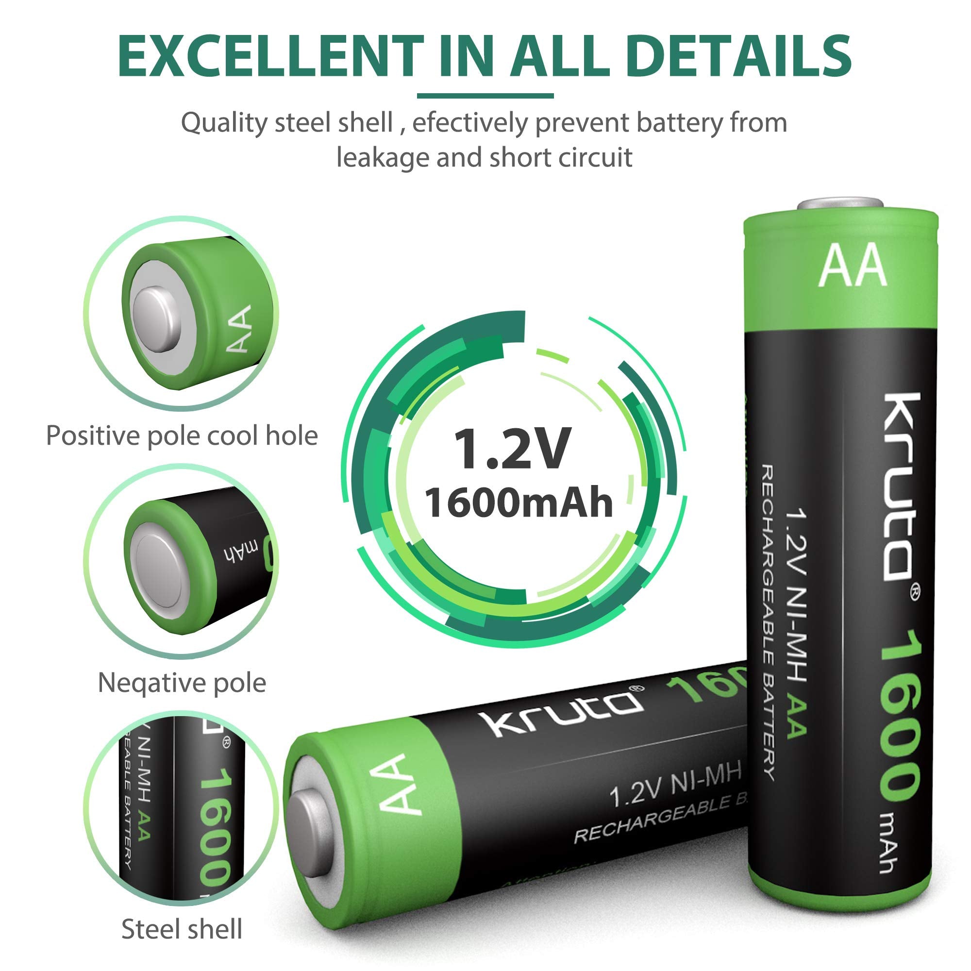 Solar Lights Batteries AA 1600mah High Capacity 1.2V Ni-MH Rechargeable AA Solar Battery for Outdoor Solar Lights, Battery String Lights, TV Remotes, Wireless Mouses, Radio, Flashlight
