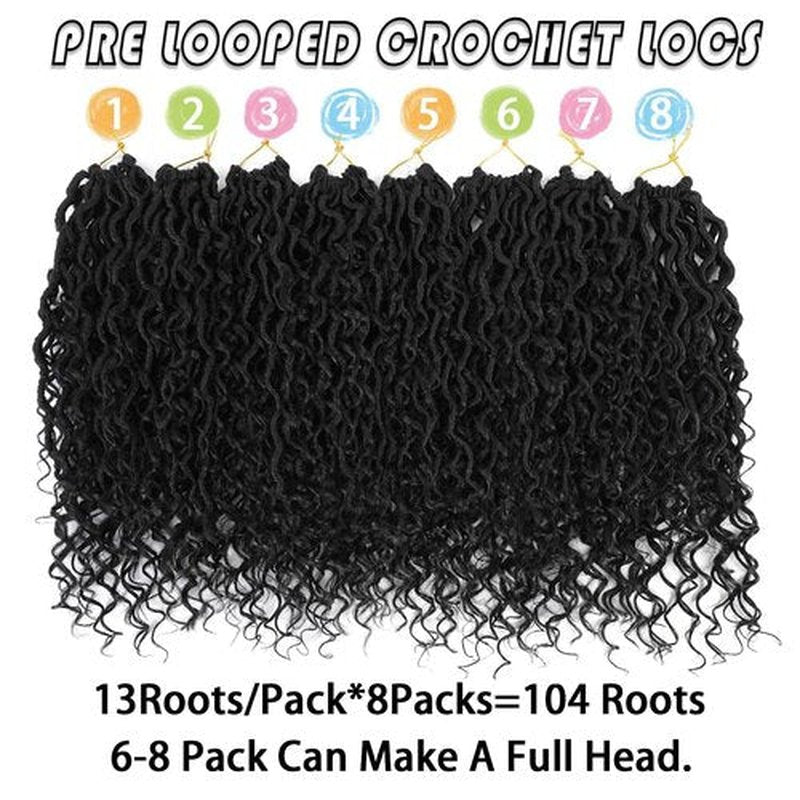 Col Bling Goddess Locs Crochet Hair for Black Women 14 Inch, 8 Packs Faux Locs Crochet Hair, Boho Style River Locs Hair with Curly Ends (14Inch, 1B, 8Packs)