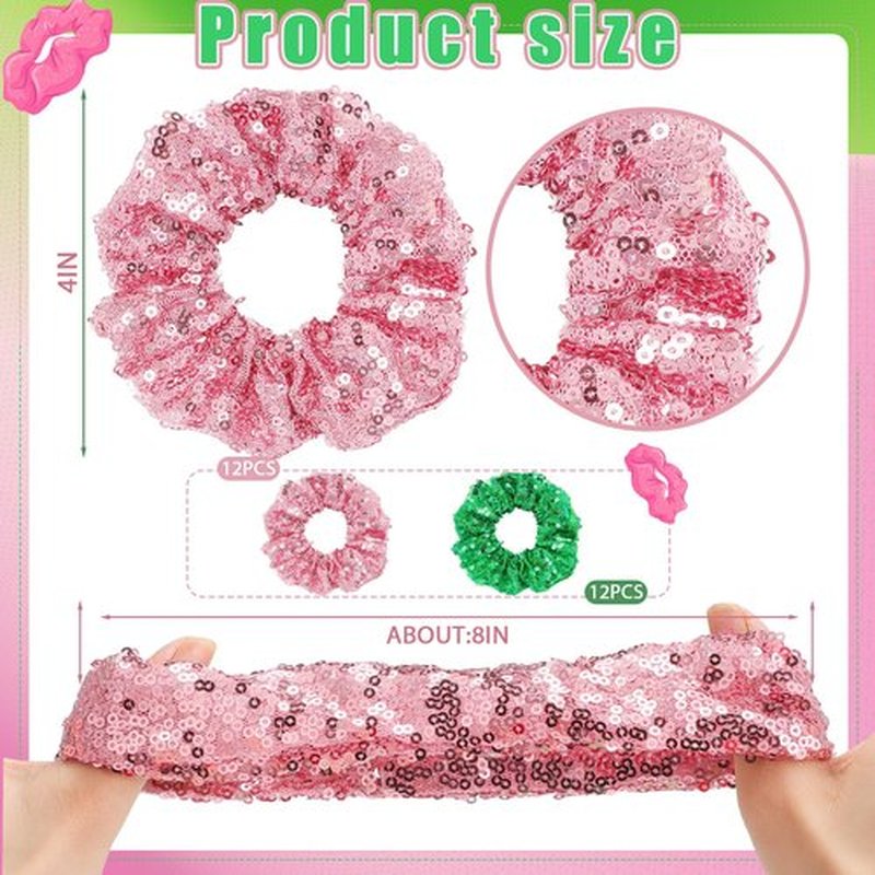 Knitgrip 24 Pcs Pink and Green Hair Scrunchies Witch and Princess Wizard Party Favors Witch Hair Accessories Pink Green Party Favors for Wizard Movie Fan Women Friendship Gifts(Sequin Style)
